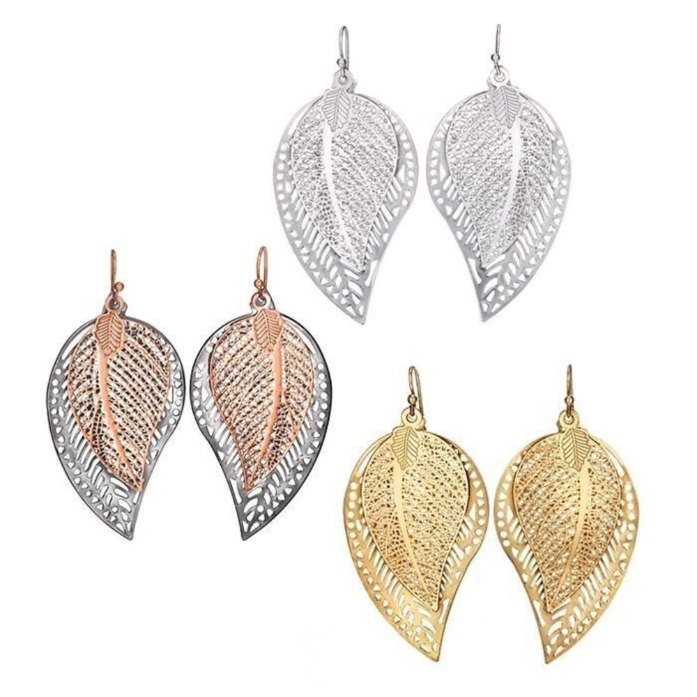 AVON DOUBLE LEAF EARRINGS "ROSE GOLDTONE & HERMATITE COLOR" (VERY RARE) ~ NEW!!!
